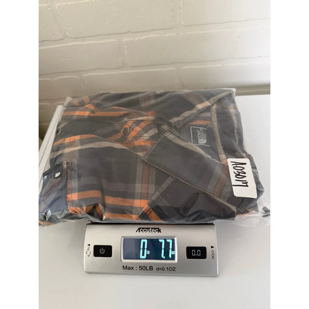 The North Face Mens M Plaid Western Snap Short Sleeve Shirt Black Gray Orange